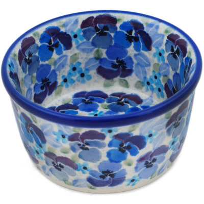 Polish Pottery Ramekin Bowl Small Deep Sea Pansy UNIKAT