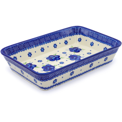 Polish Pottery Rectangular Baker 10&quot; Bleu-belle Fleur