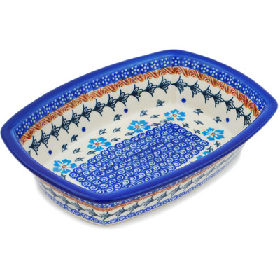 Polish Pottery Rectangular Baker 10&quot; Blue Cornflower