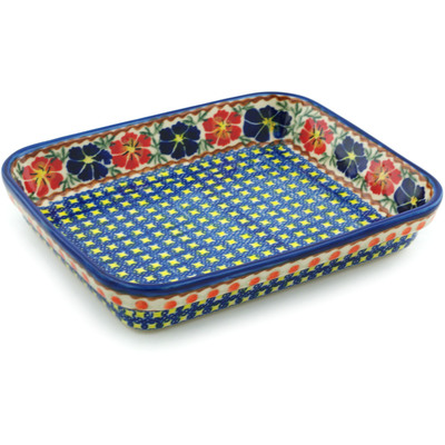 Polish Pottery Rectangular Baker 10&quot; Paradise Poppy