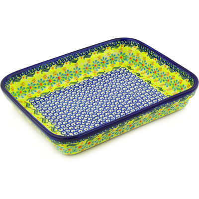 Polish Pottery Rectangular Baker 10&quot; Sunshine Blooms