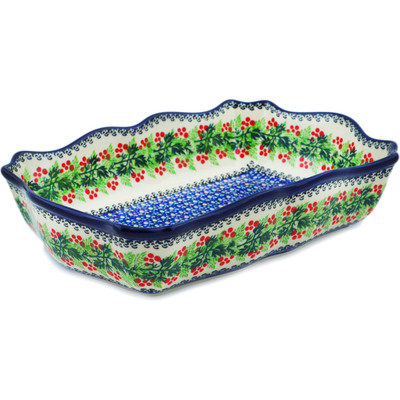 Polish Pottery Rectangular Baker 11&quot; Blooming Rowan