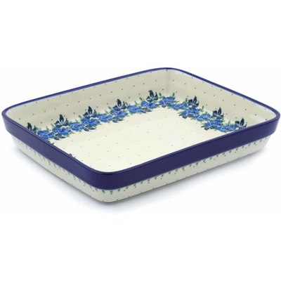 Polish Pottery Rectangular Baker 11&quot; Blue Rose