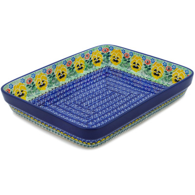 Polish Pottery Rectangular Baker 11&quot; Pansies Field UNIKAT