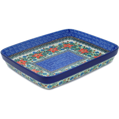 Polish Pottery Rectangular Baker 11&quot; Red Jackmanii UNIKAT