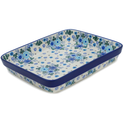 Polish Pottery Rectangular Baker 11&quot; Soft Starry Flowers UNIKAT