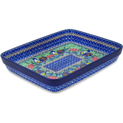 Polish Pottery Rectangular Baker 11&quot; Summer Rooster UNIKAT