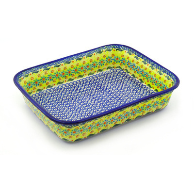 Polish Pottery Rectangular Baker 11&quot; Sunshine Blooms