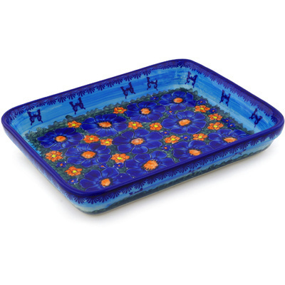 Polish Pottery Rectangular Baker 12&quot; Midnight Garden