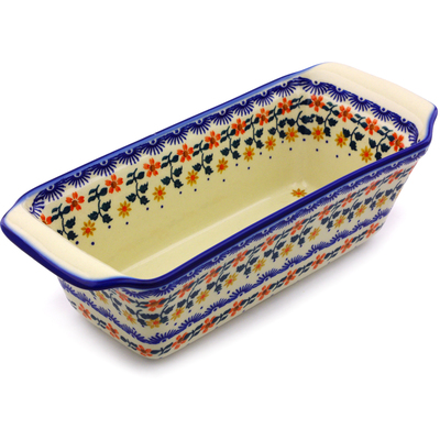 Polish Pottery Rectangular Baker 12&quot; Red Sunflower