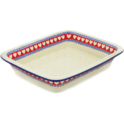 Polish Pottery Rectangular Baker 14&quot; Love Struck