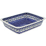 Polish Pottery Rectangular Baker 14&quot; Peacock Forget-me-not