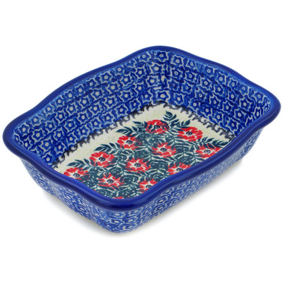 Polish Pottery Rectangular Baker 8&quot; Red Wreath