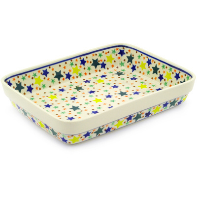 Polish Pottery Rectangular Baker 9&quot; Confetti Stars