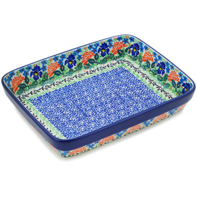 Polish Pottery Rectangular Baker 9&quot; Midnight Iris UNIKAT