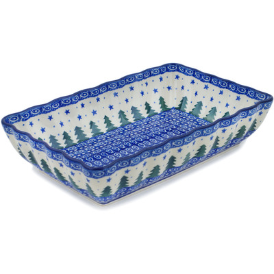 Polish Pottery Rectangular Baker 9&quot; Piney Forest UNIKAT