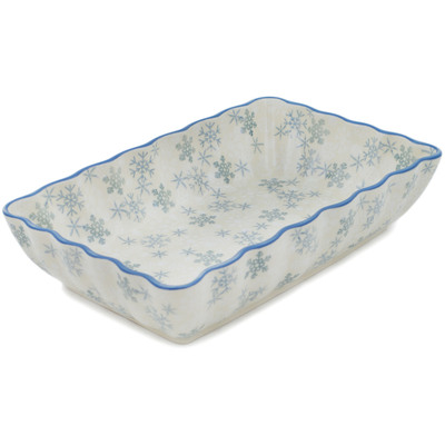 Polish Pottery Rectangular Baker 9&quot; Silver Snow Fall UNIKAT