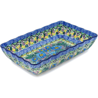 Polish Pottery Rectangular Baker 9&quot; Summer Garden UNIKAT