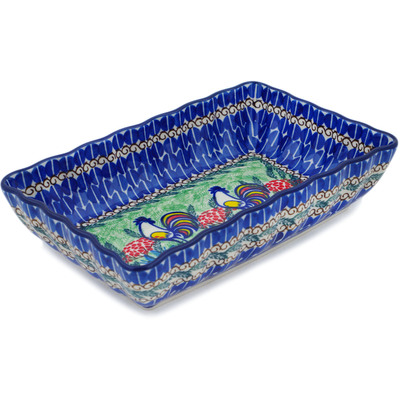 Polish Pottery Rectangular Baker 9&quot; Summer Rooster UNIKAT