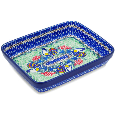 Polish Pottery Rectangular Baker 9&quot; Summer Rooster UNIKAT