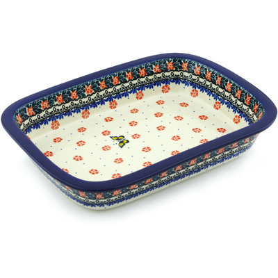 Polish Pottery Rectangular Baker with Grip Lip 10-inch Spring Butterfly