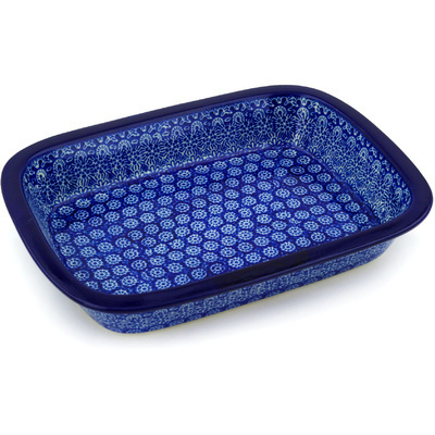 Polish Pottery Rectangular Baker with Grip Lip 10-inch Winter Frost