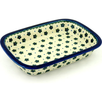 Polish Pottery Rectangular Baker with Grip Lip 12-inch Heart Leaves