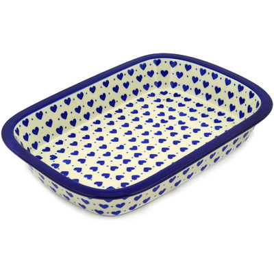 Polish Pottery Rectangular Baker with Grip Lip 12-inch Hearts Delight