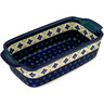 Polish Pottery Rectangular Baker with Handles 10&quot; Green Gingham Peacock