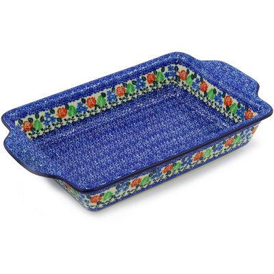Polish Pottery Rectangular Baker with Handles 13&quot; Obsessive Spring