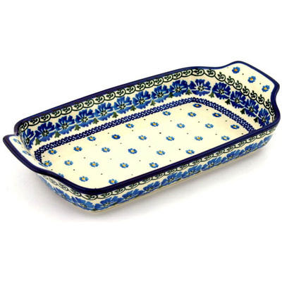 Polish Pottery Rectangular Baker with Handles 13&quot; Poppy Circle