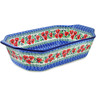 Polish Pottery Rectangular Baker with Handles 14&quot; Red Pansy