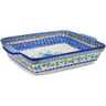 Polish Pottery Rectangular Baker with Handles 15&quot; Blue Pansy