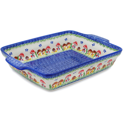 Polish Pottery Rectangular Baker with Handles 15&quot; Gardens In Poland