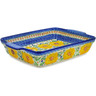 Polish Pottery Rectangular Baker with Handles 15&quot; Yellow Petal Bliss