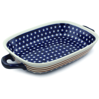 Polish Pottery Rectangular Baker with Handles 18&quot; Stars And Stripes