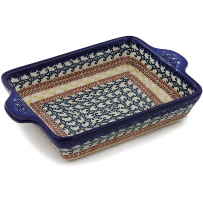 Polish Pottery Rectangular Baker with Handles 9&quot; Autumn Swirls