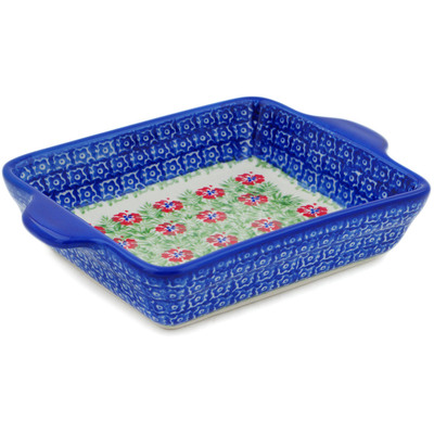 Polish Pottery Rectangular Baker with Handles 9&quot; Midsummer Bloom