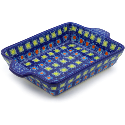 Polish Pottery Rectangular Baker with Handles 9&quot; Mosaic Tile