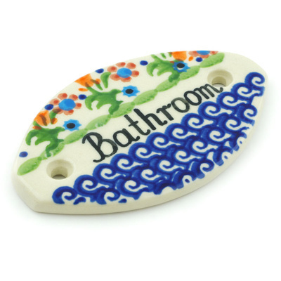 Polish Pottery Restroom Sign 4&quot; Spring Flowers