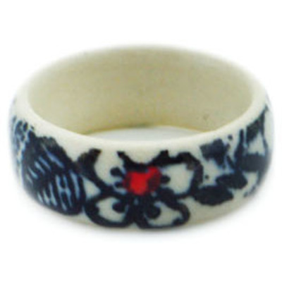 Polish Pottery Ring 1&quot; Classic Black And White UNIKAT