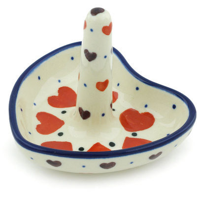 Polish Pottery Ring Holder 3&quot; Red Hearts Delight
