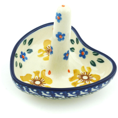 Polish Pottery Ring Holder 3&quot; Sea Fall Yellow Flowers