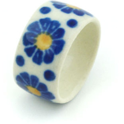 Polish Pottery Ring size 8 Blue Zinnia