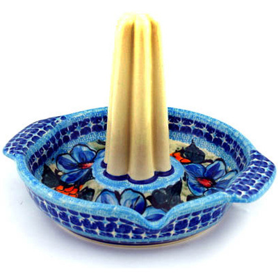 Polish Pottery Roaster with Handles and Spout 9&quot; Corn In The Blue UNIKAT