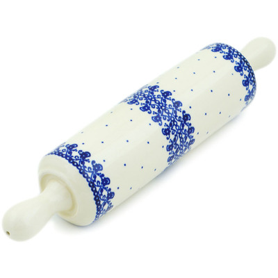 Polish Pottery Rolling Pin 13&quot; Blue Lace Vines