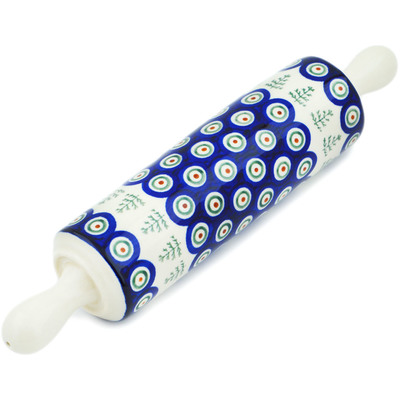 Polish Pottery Rolling Pin 13&quot; Peacock Christmas