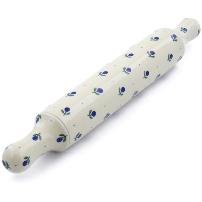 Polish Pottery Rolling Pin 18&quot; Blue Buds