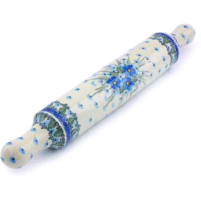 Polish Pottery Rolling Pin 18&quot; Forget Me Not UNIKAT