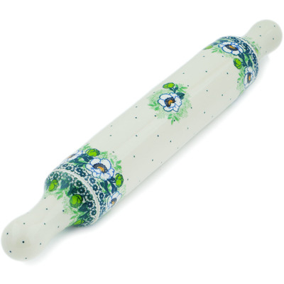 Polish Pottery Rolling Pin 18&quot; Green Flora